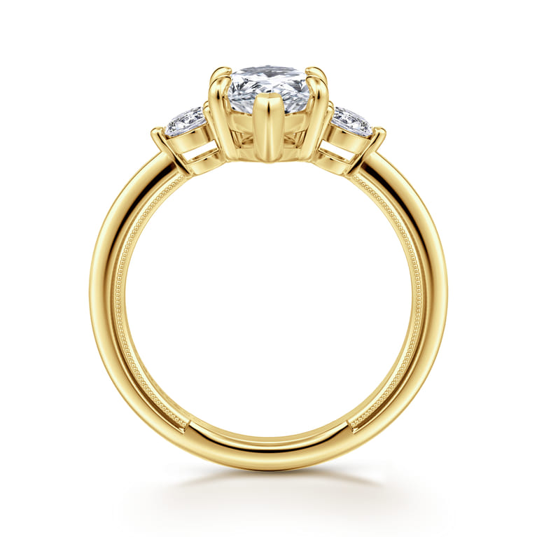 Georgia - 14K Yellow Gold Pear Shape Three Stone Diamond Engagement Ring - 0.3 ct - Shot 2