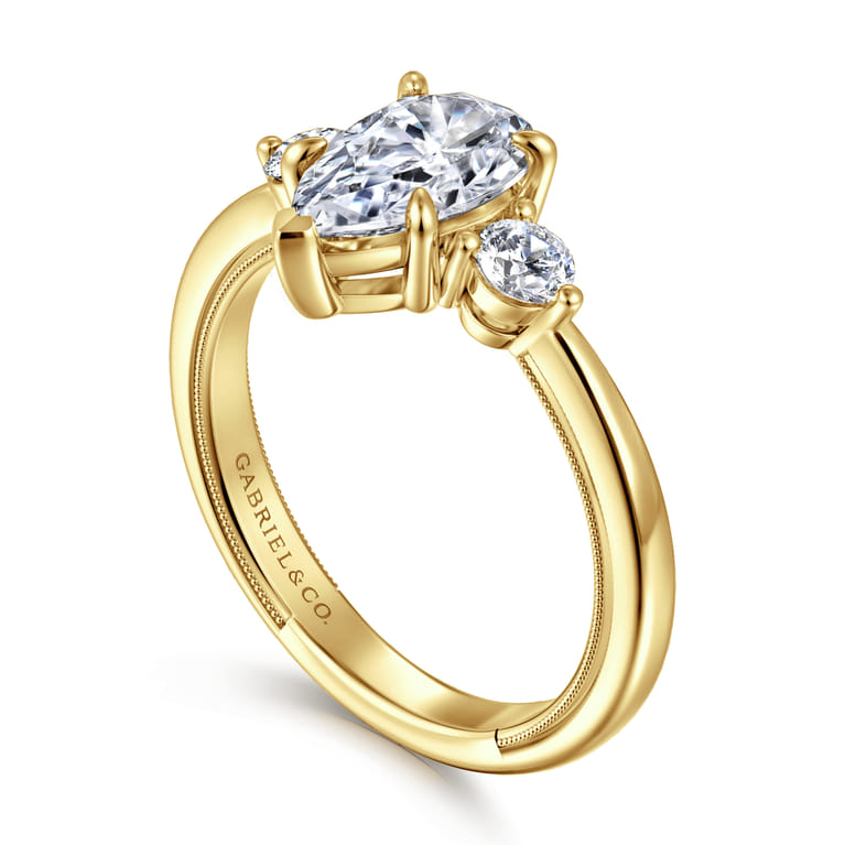 Georgia - 14K Yellow Gold Pear Shape Three Stone Diamond Engagement Ring - 0.3 ct - Shot 3
