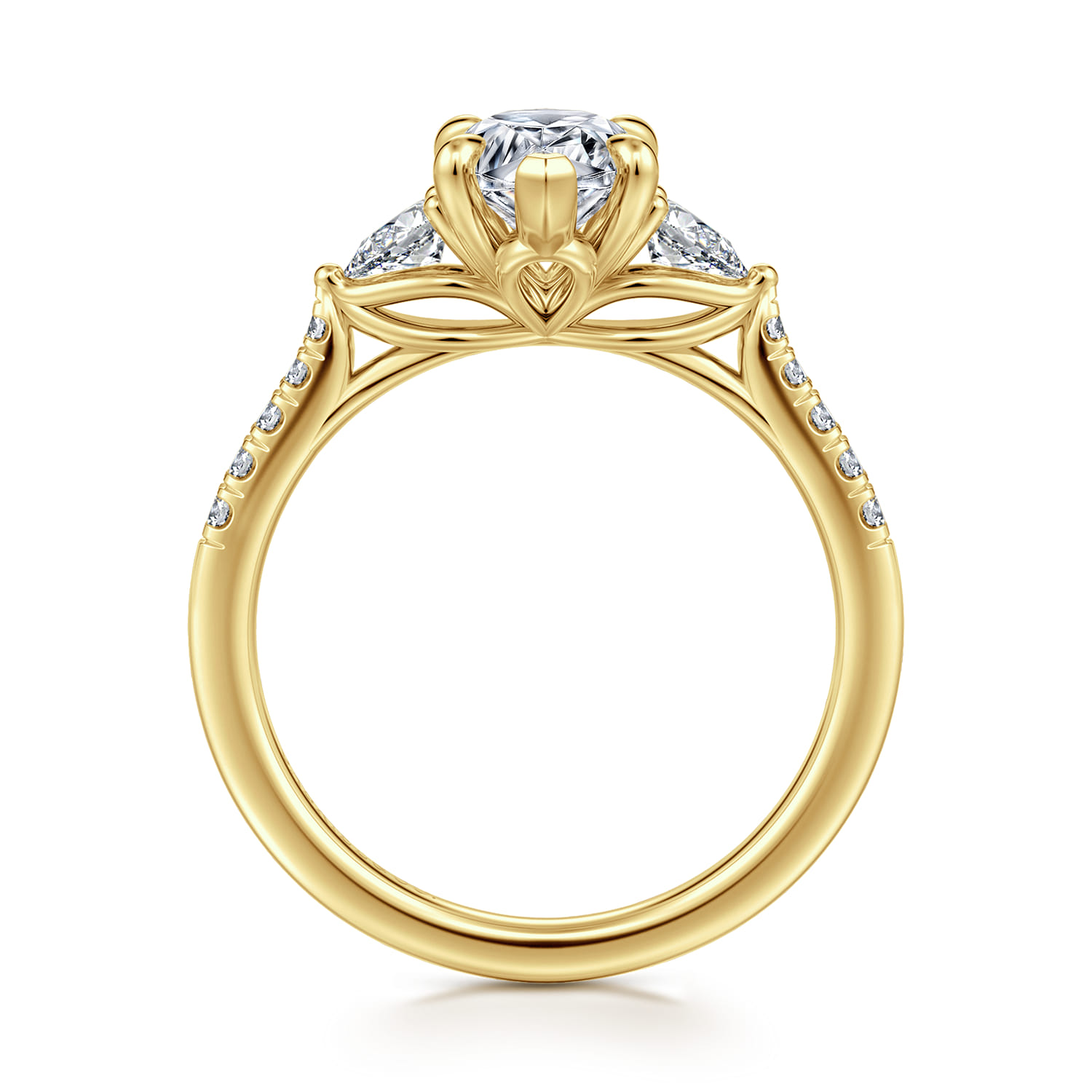 Monty - 14K Yellow Gold Pear Shape Three Stone Lotus Diamond Engagement Ring - 0.35 ct - Shot 2