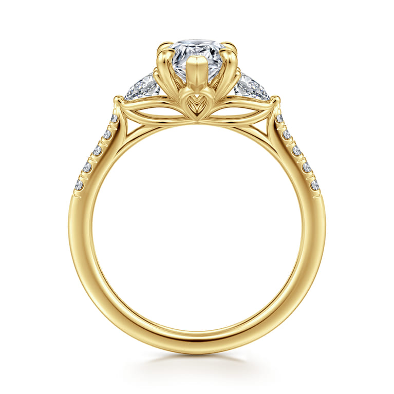 Monty - 14K Yellow Gold Pear Shape Three Stone Lotus Diamond Engagement Ring - 0.35 ct - Shot 2