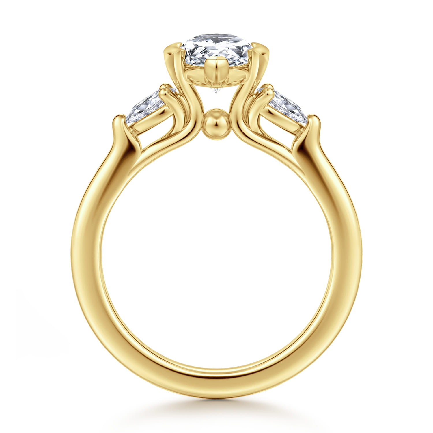 Alesandra - 14K Yellow Gold Half Bezel Pear Shape Three Stone Diamond Engagement Ring - 0.3 ct - Shot 2