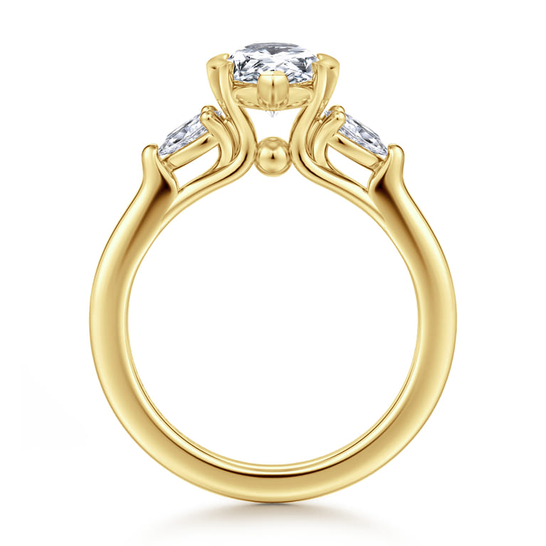 Alesandra - 14K Yellow Gold Half Bezel Pear Shape Three Stone Diamond Engagement Ring - 0.3 ct - Shot 2