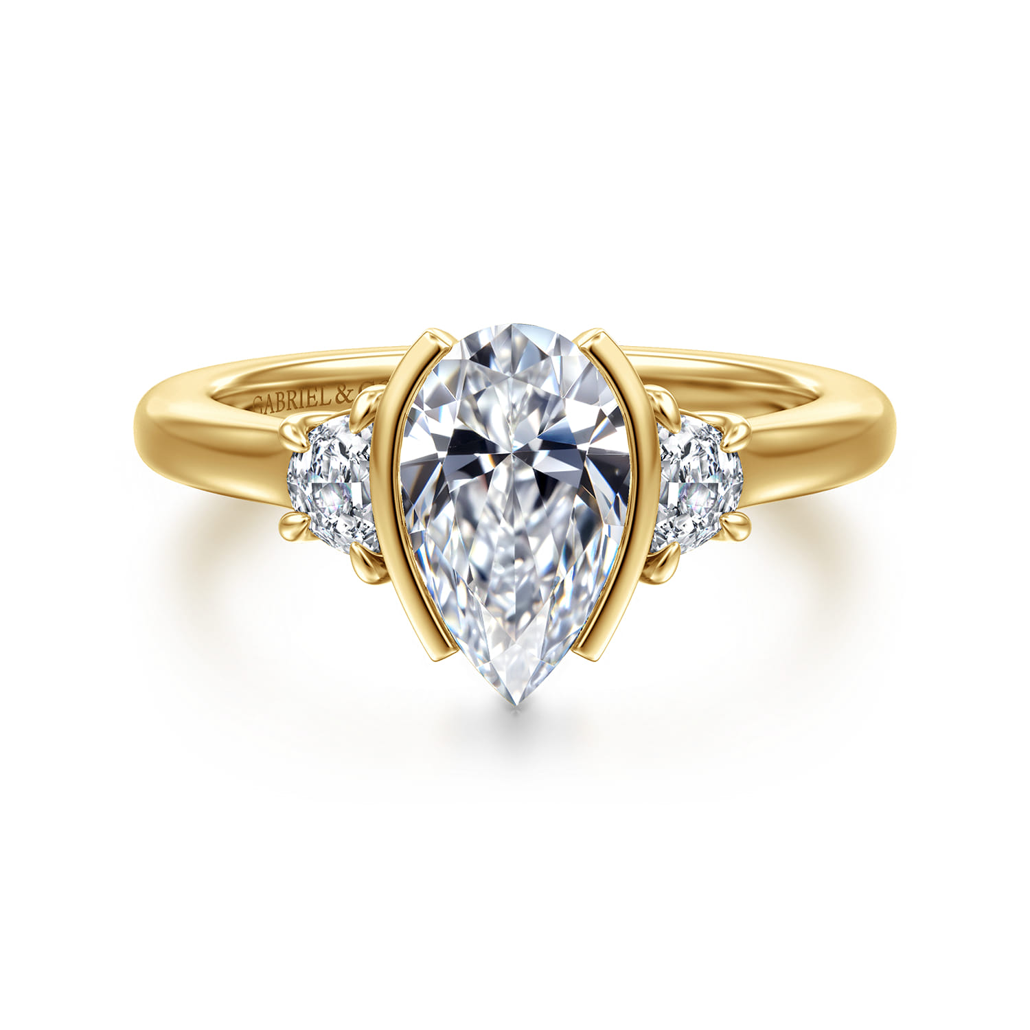 Colleen - 14K Yellow Gold Half Bezel Pear Shape Three Stone Diamond Engagement Ring - 0.3 ct - Shot 1