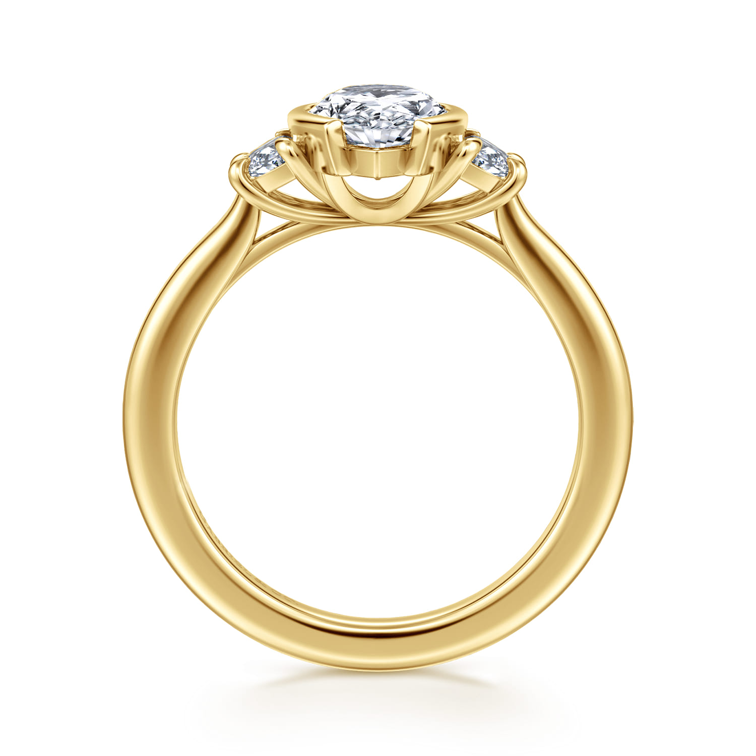 Colleen - 14K Yellow Gold Half Bezel Pear Shape Three Stone Diamond Engagement Ring - 0.3 ct - Shot 2