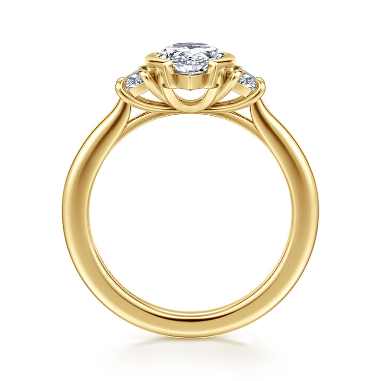 Colleen - 14K Yellow Gold Half Bezel Pear Shape Three Stone Diamond Engagement Ring - 0.3 ct - Shot 2