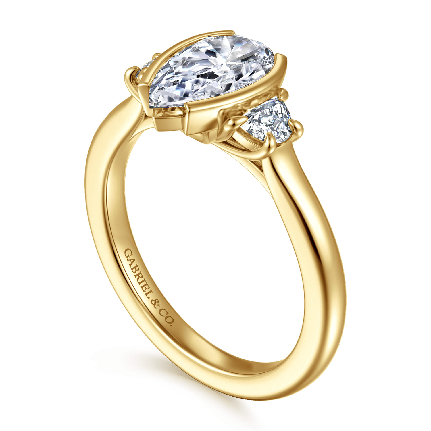 Colleen - 14K Yellow Gold Half Bezel Pear Shape Three Stone Diamond Engagement Ring - 0.3 ct - Shot 3