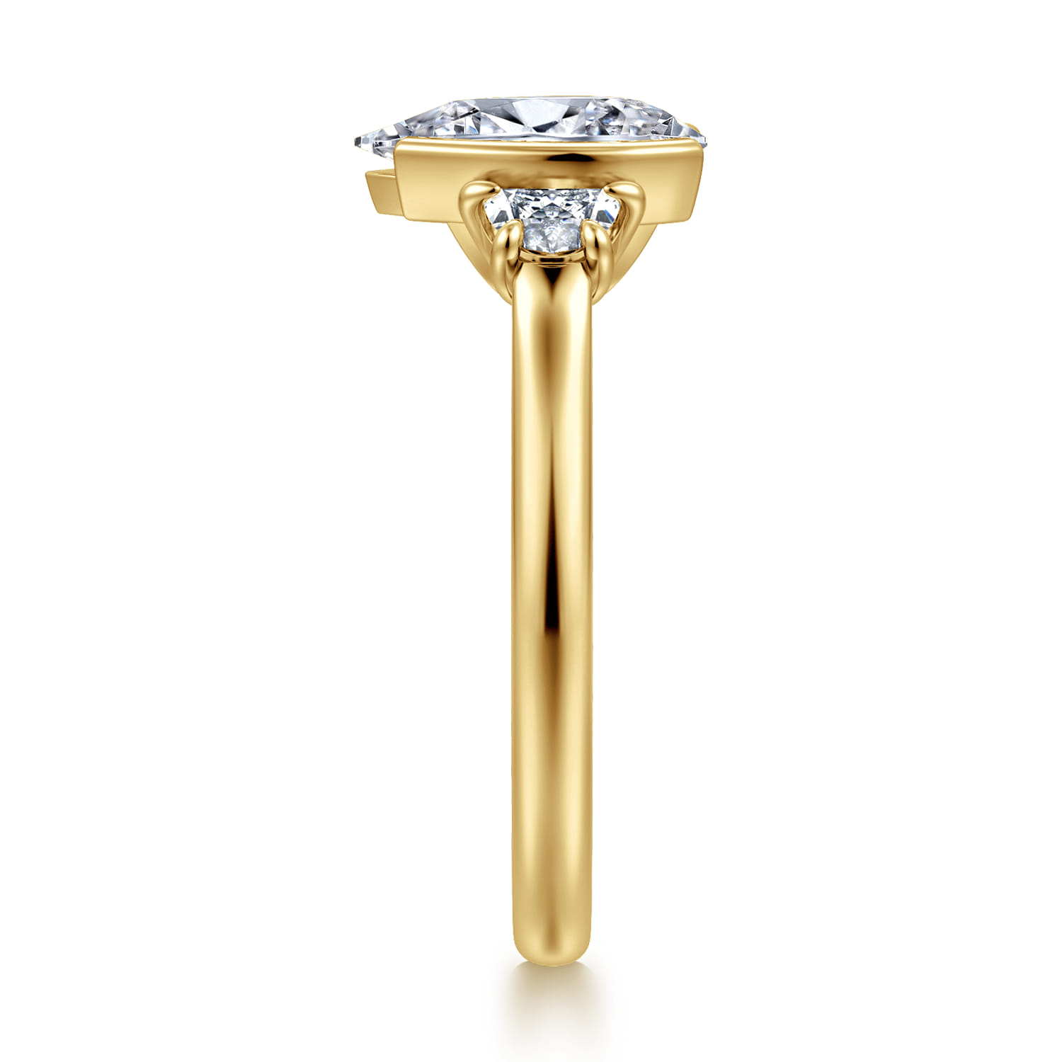 Colleen - 14K Yellow Gold Half Bezel Pear Shape Three Stone Diamond Engagement Ring - 0.3 ct - Shot 4