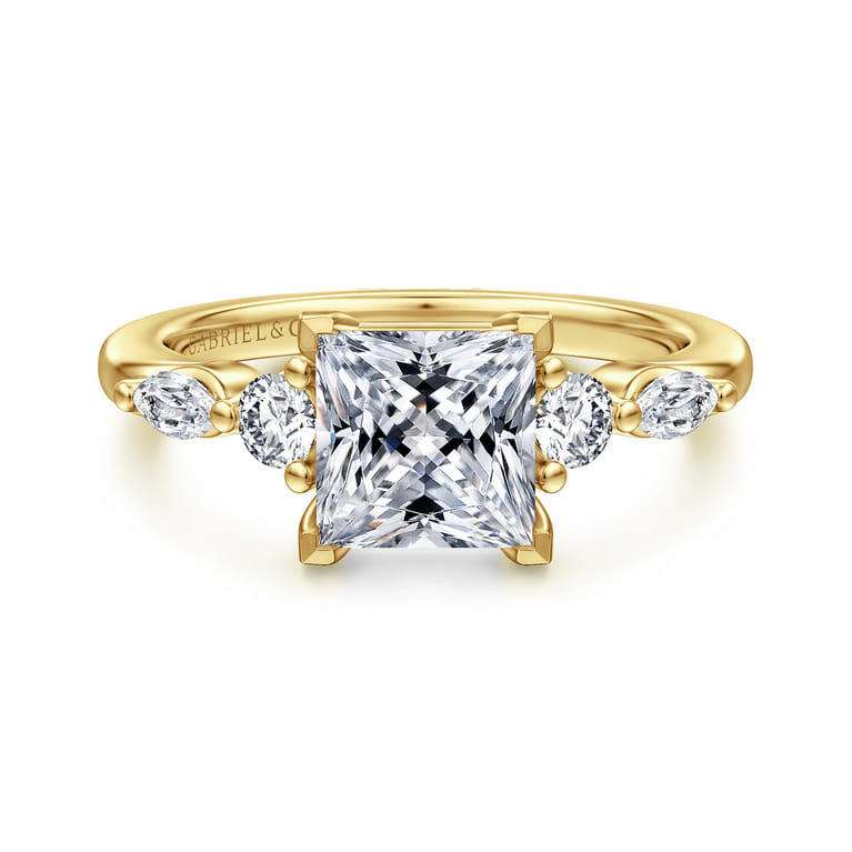 Cian - 14K Yellow Gold Princess Cut Five Stone Diamond Engagement Ring - 0.34 ct - Shot 1