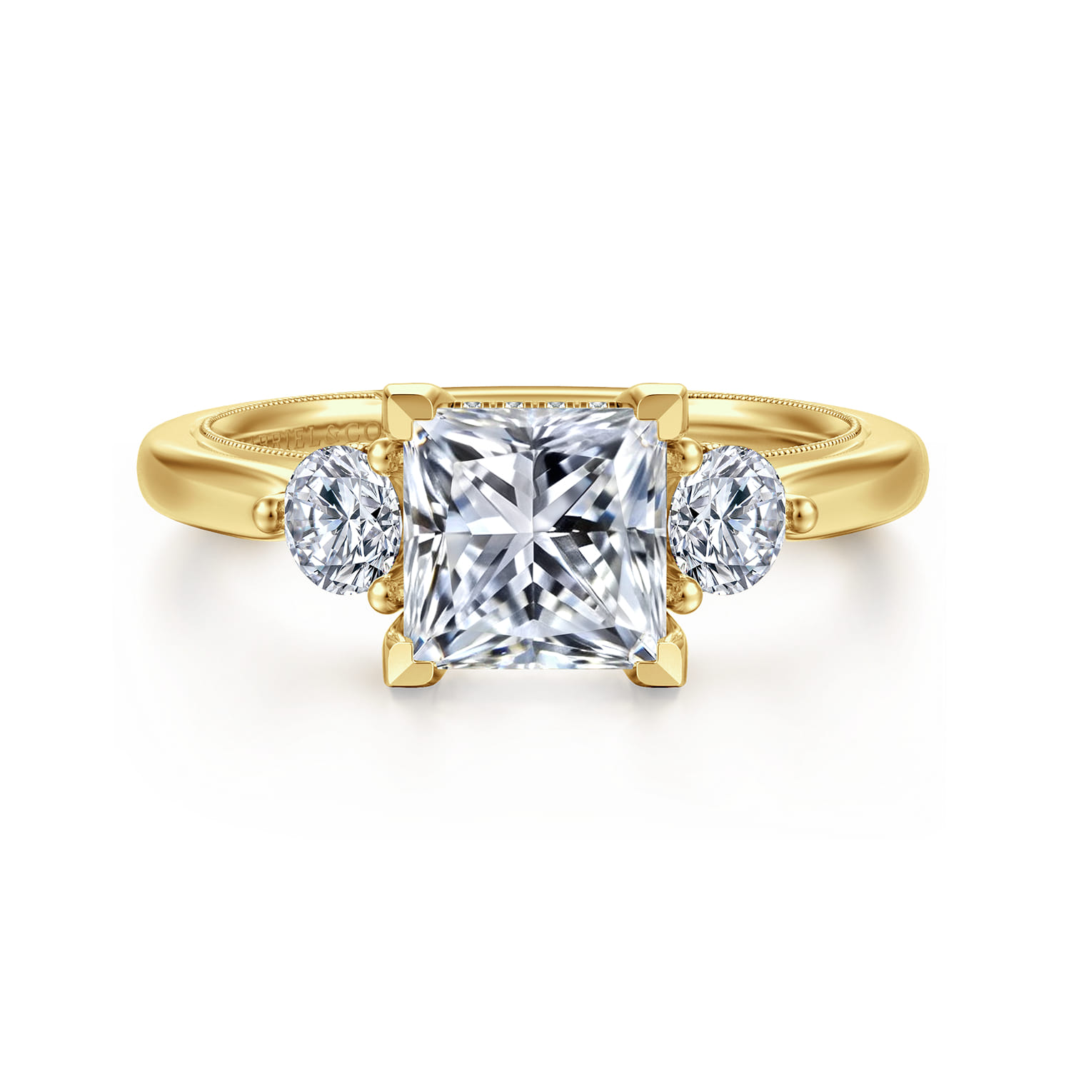 Abbi - 14K Yellow Gold Princess Cut Three Stone Diamond Engagement Ring - 0.55 ct - Shot 1