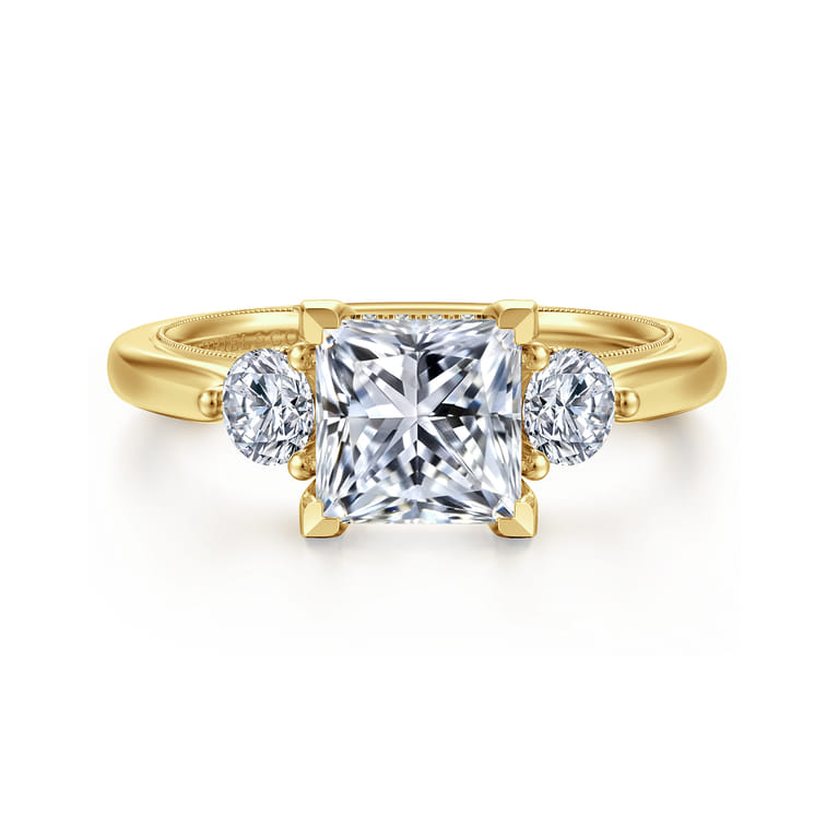 Abbi - 14K Yellow Gold Princess Cut Three Stone Diamond Engagement Ring - 0.55 ct - Shot 1