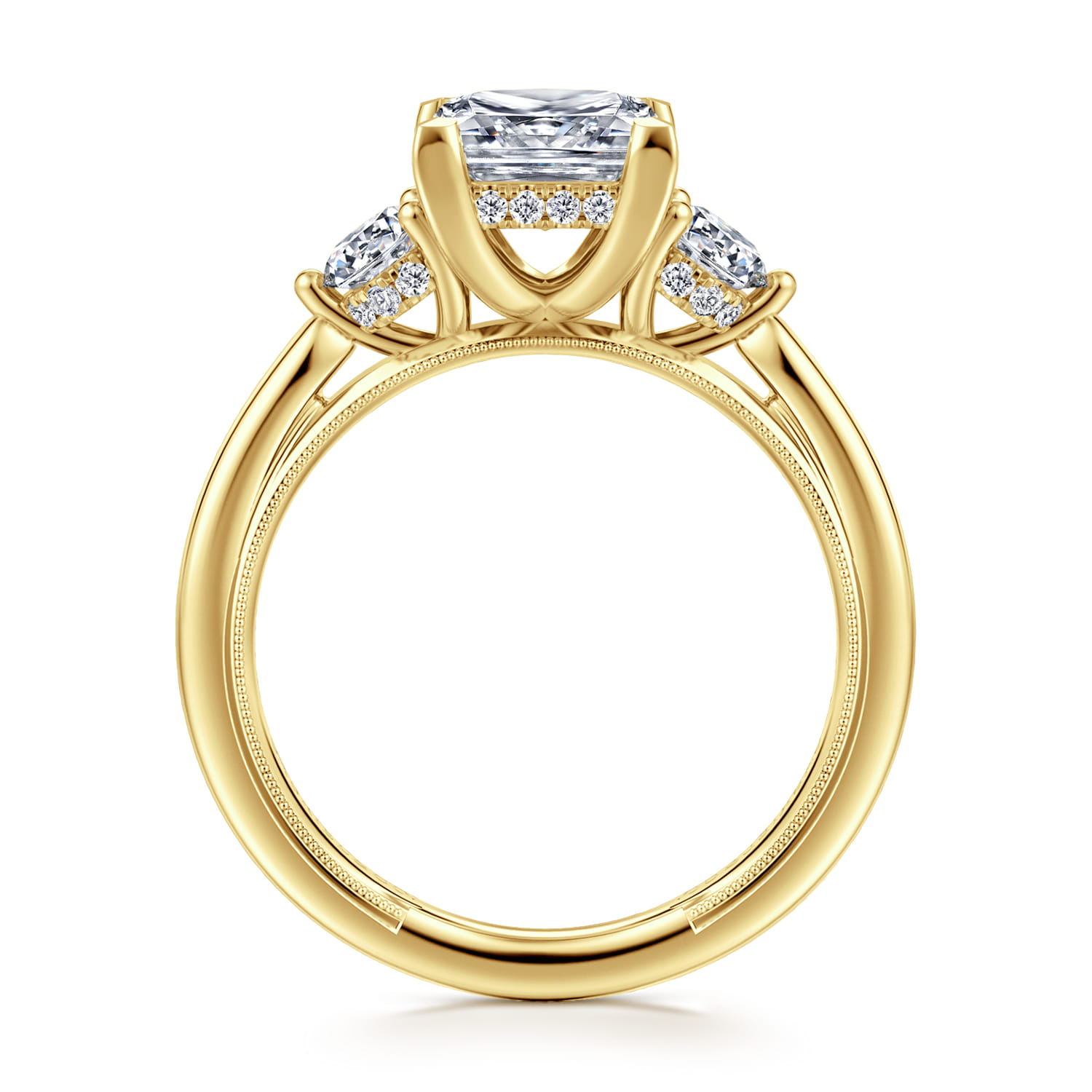 Abbi - 14K Yellow Gold Princess Cut Three Stone Diamond Engagement Ring - 0.55 ct - Shot 2