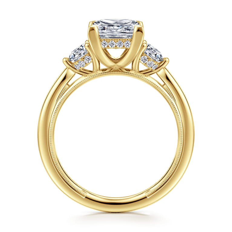 Abbi - 14K Yellow Gold Princess Cut Three Stone Diamond Engagement Ring - 0.55 ct - Shot 2