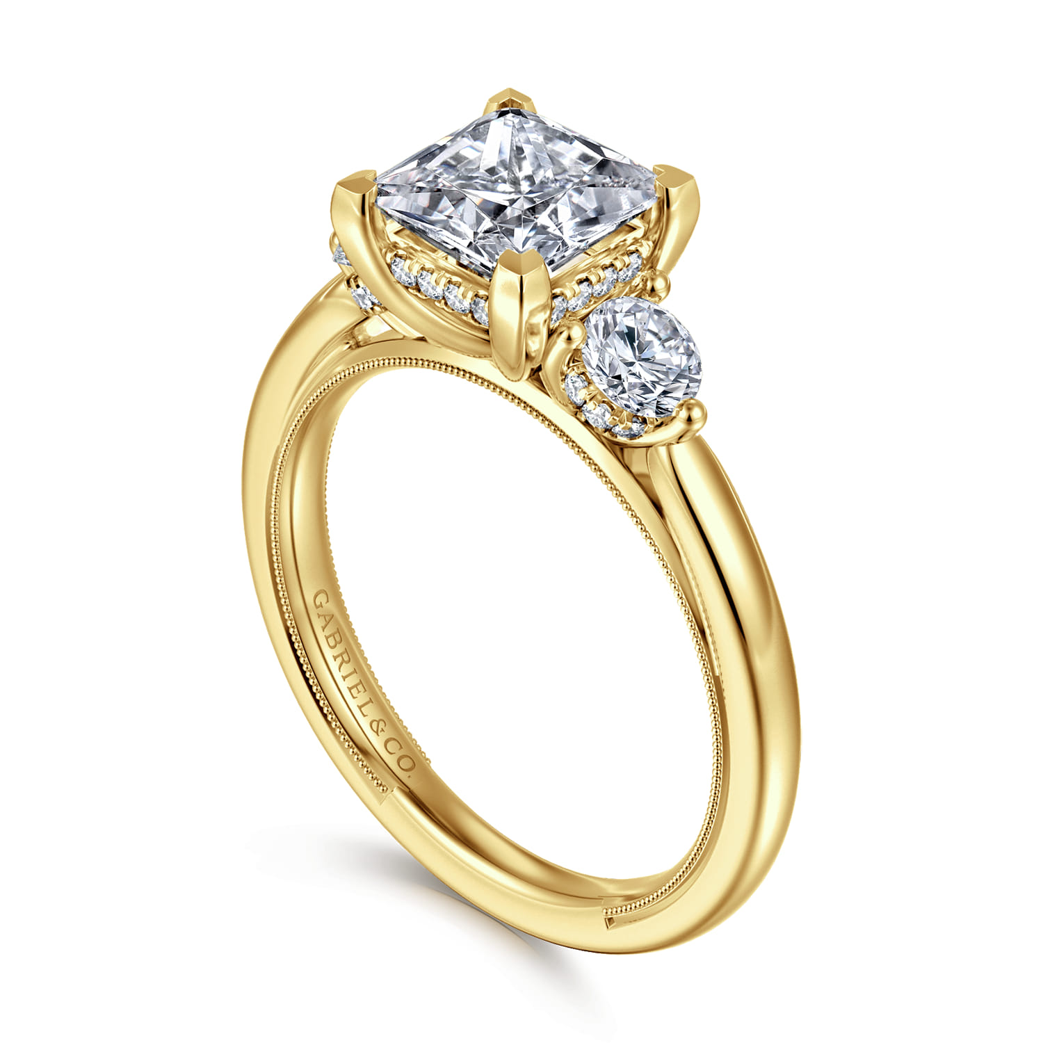 Abbi - 14K Yellow Gold Princess Cut Three Stone Diamond Engagement Ring - 0.55 ct - Shot 3