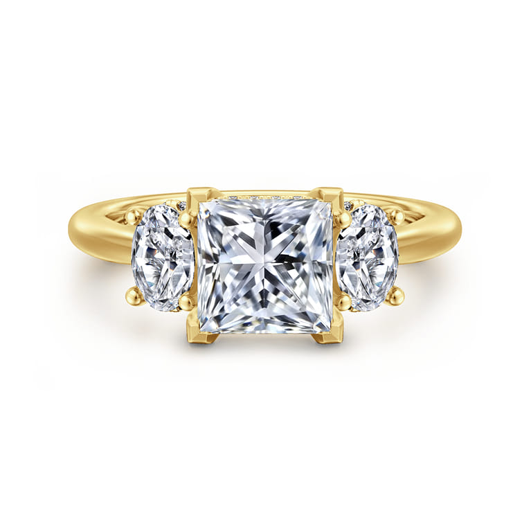 Charisa - 14K Yellow Gold Princess Cut Three Stone Diamond Engagement Ring - 0.7 ct - Shot 1