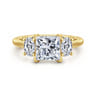 Charisa - 14K Yellow Gold Princess Cut Three Stone Diamond Engagement Ring - 0.7 ct