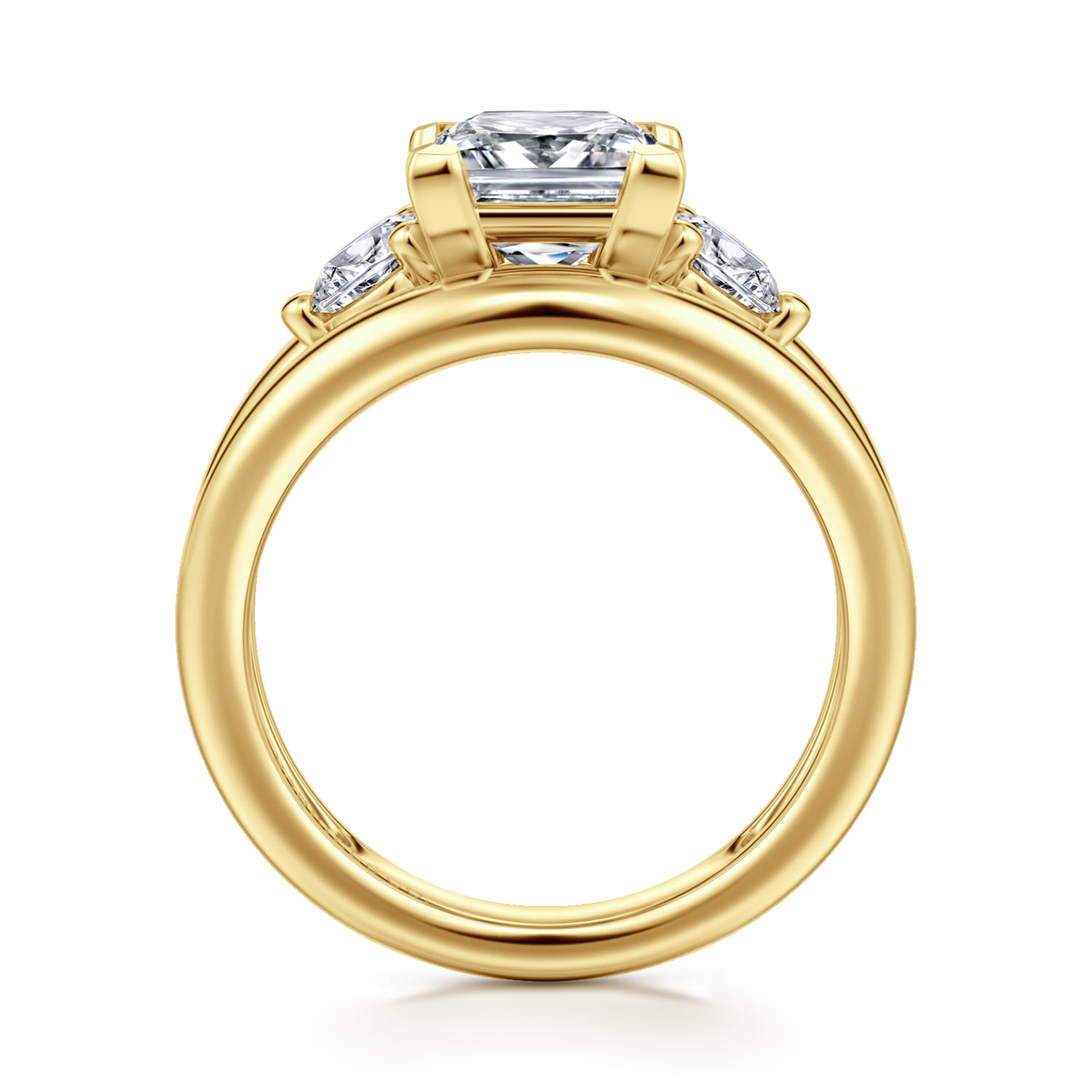 Danni - 14K Yellow Gold Princess Cut Three Stone Diamond Engagement Ring - 0.75 ct - Shot 2