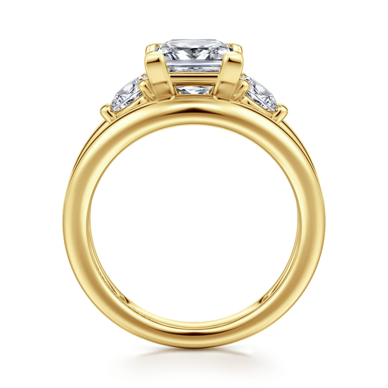 Danni - 14K Yellow Gold Princess Cut Three Stone Diamond Engagement Ring - 0.75 ct - Shot 2