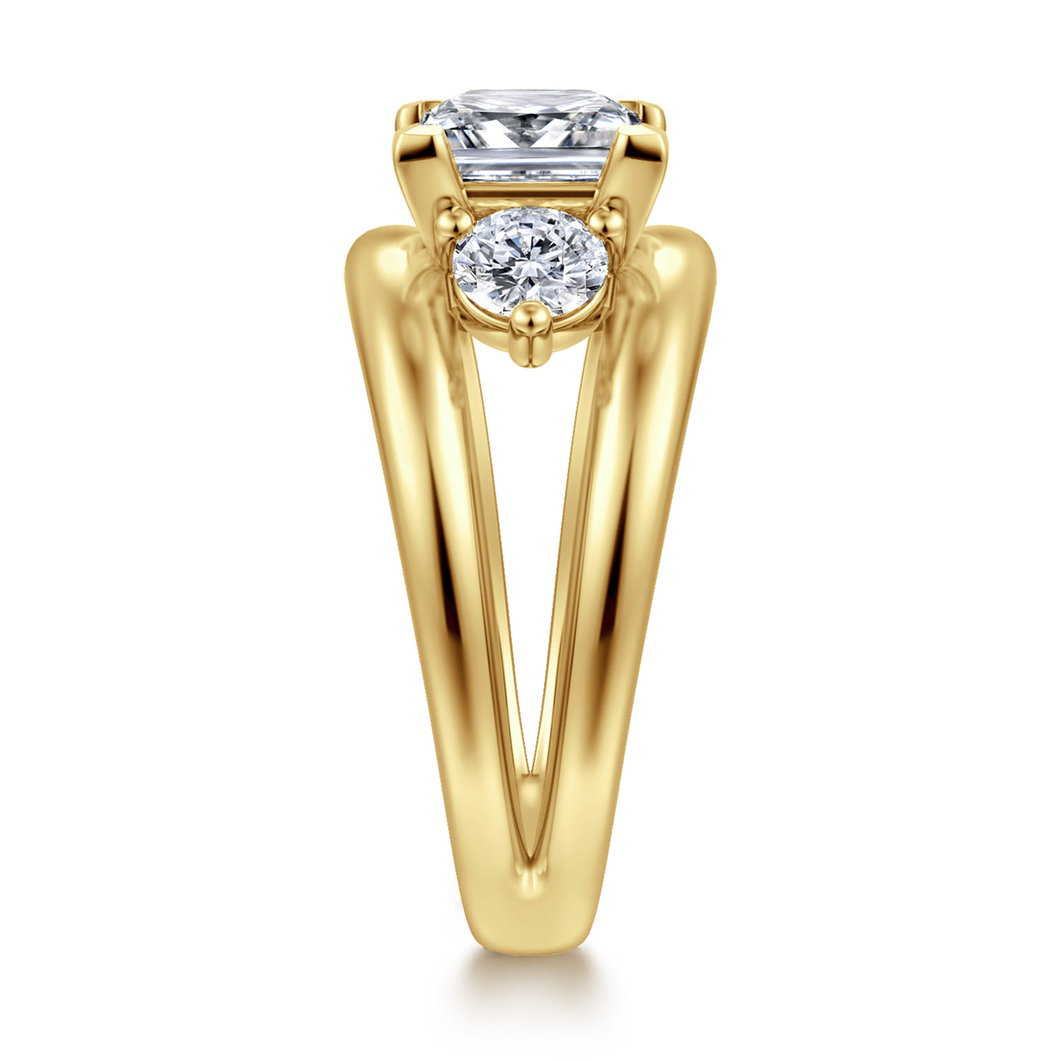 Danni - 14K Yellow Gold Princess Cut Three Stone Diamond Engagement Ring - 0.75 ct - Shot 4