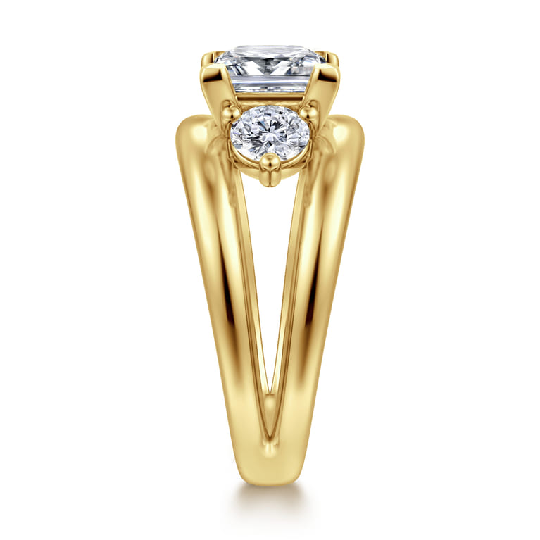 Danni - 14K Yellow Gold Princess Cut Three Stone Diamond Engagement Ring - 0.75 ct - Shot 4
