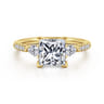 Monty - 14K Yellow Gold Princess Cut Three Stone Lotus Diamond Engagement Ring - 0.35 ct