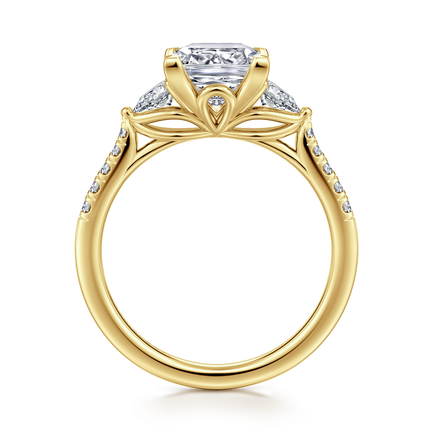 Monty - 14K Yellow Gold Princess Cut Three Stone Lotus Diamond Engagement Ring - 0.35 ct - Shot 2