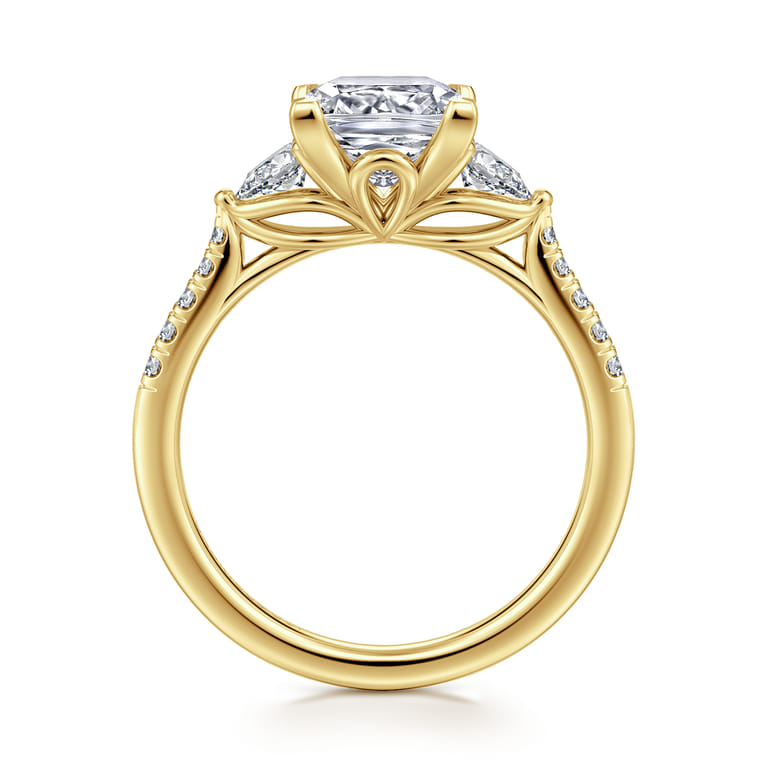 Monty - 14K Yellow Gold Princess Cut Three Stone Lotus Diamond Engagement Ring - 0.35 ct - Shot 2