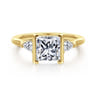 Alesandra - 14K Yellow Gold Half Bezel Princess Cut Three Stone Diamond Engagement Ring - 0.3 ct