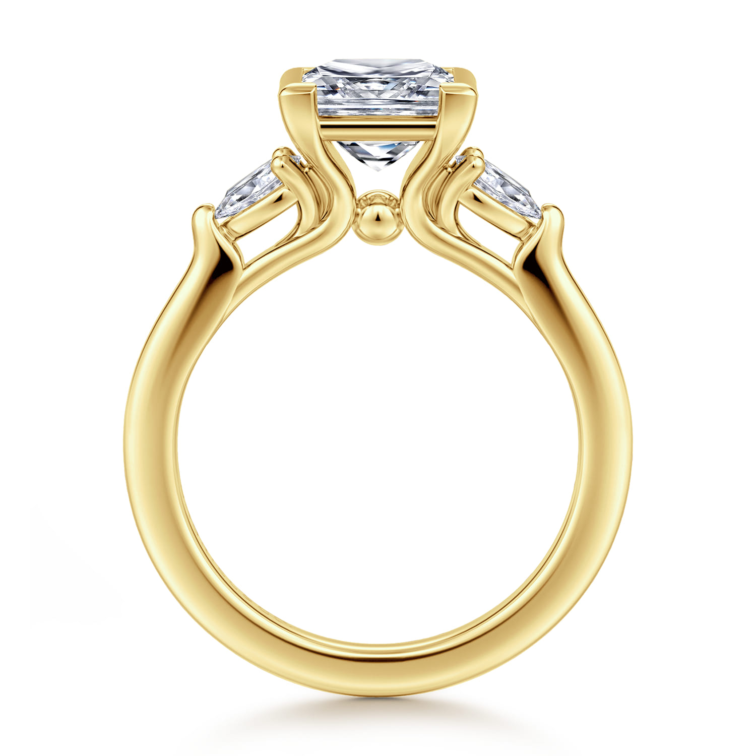 Alesandra - 14K Yellow Gold Half Bezel Princess Cut Three Stone Diamond Engagement Ring - 0.3 ct - Shot 2
