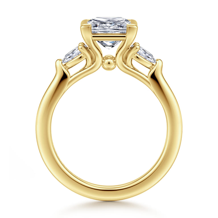 Alesandra - 14K Yellow Gold Half Bezel Princess Cut Three Stone Diamond Engagement Ring - 0.3 ct - Shot 2