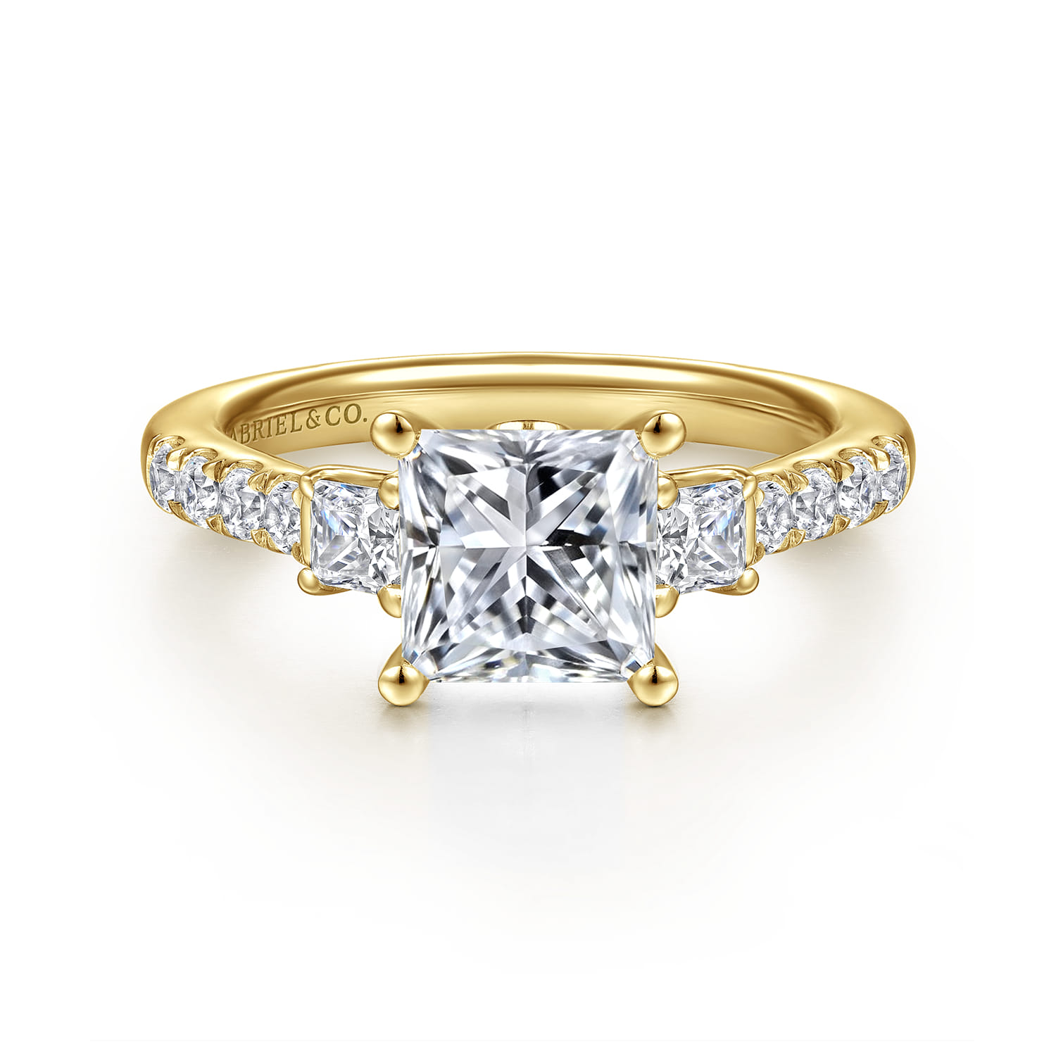 Alta - 14K Yellow Gold Princess Cut Three Stone Diamond Engagement Ring - 0.5 ct - Shot 1