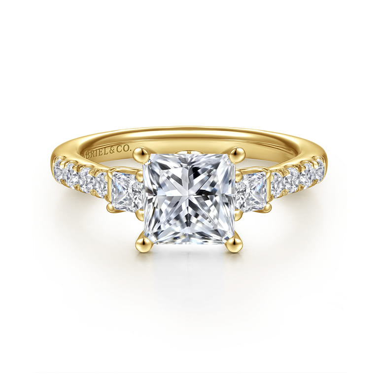 Alta - 14K Yellow Gold Princess Cut Three Stone Diamond Engagement Ring - 0.5 ct - Shot 1