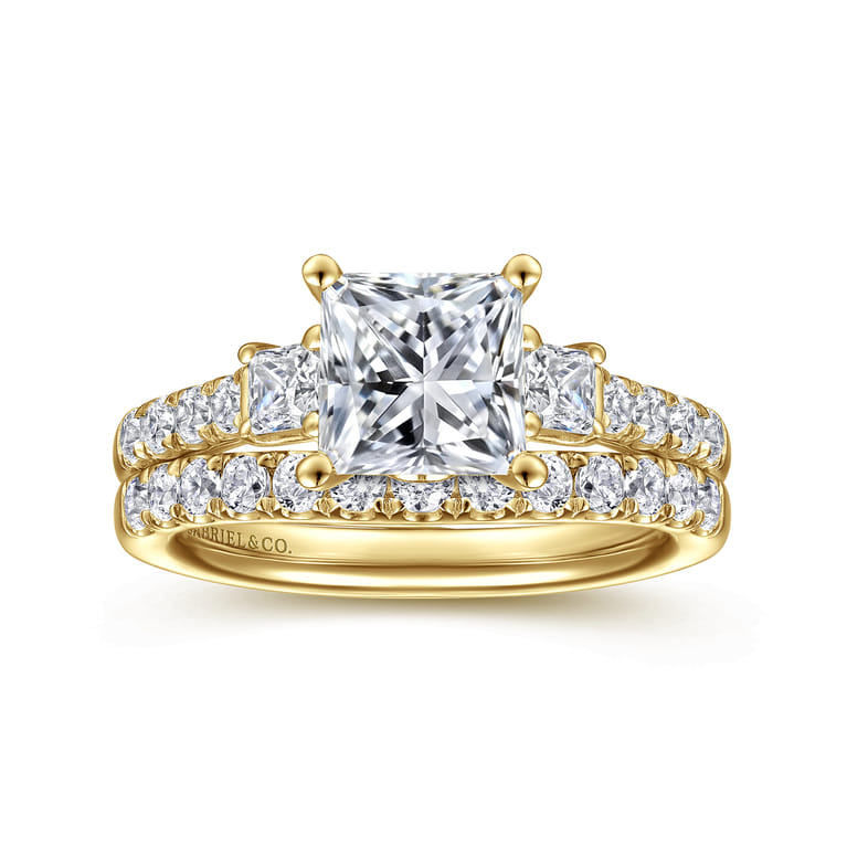 Alta - 14K Yellow Gold Princess Cut Three Stone Diamond Engagement Ring - 0.5 ct - Shot 4