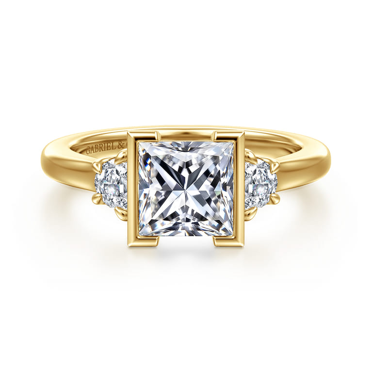 Colleen - 14K Yellow Gold Half Bezel Princess Cut Three Stone Diamond Engagement Ring - 0.3 ct - Shot 1