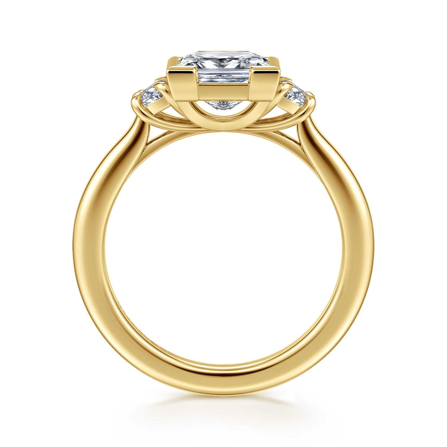 Colleen - 14K Yellow Gold Half Bezel Princess Cut Three Stone Diamond Engagement Ring - 0.3 ct - Shot 2