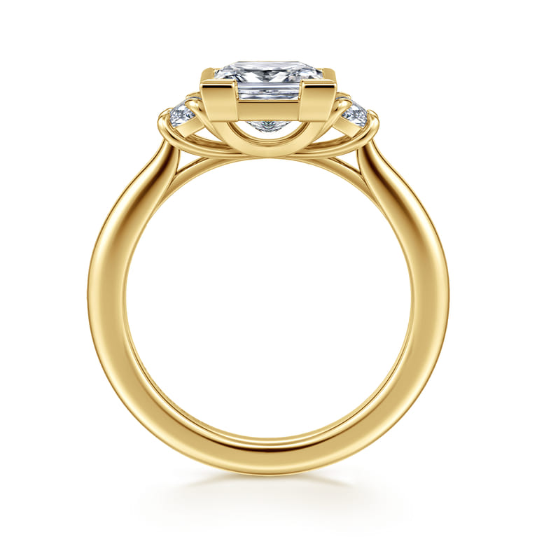 Colleen - 14K Yellow Gold Half Bezel Princess Cut Three Stone Diamond Engagement Ring - 0.3 ct - Shot 2