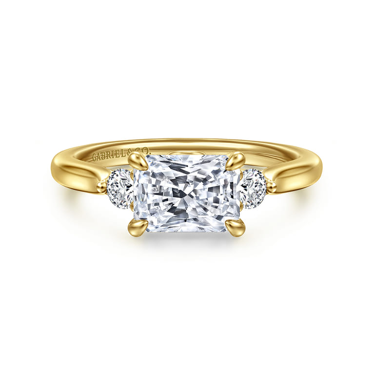 Darline - 14K Yellow Gold Radiant Cut Three Stone Lotus Diamond Engagement Ring - 0.22 ct - Shot 1