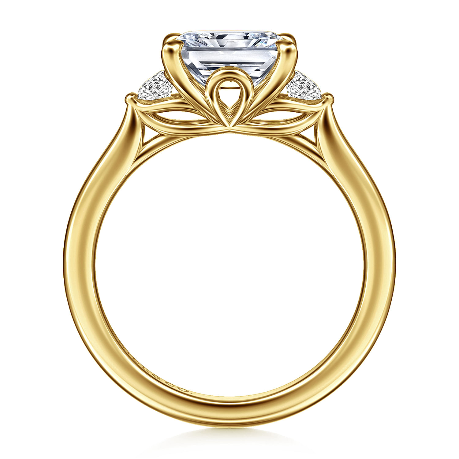 Darline - 14K Yellow Gold Radiant Cut Three Stone Lotus Diamond Engagement Ring - 0.22 ct - Shot 2