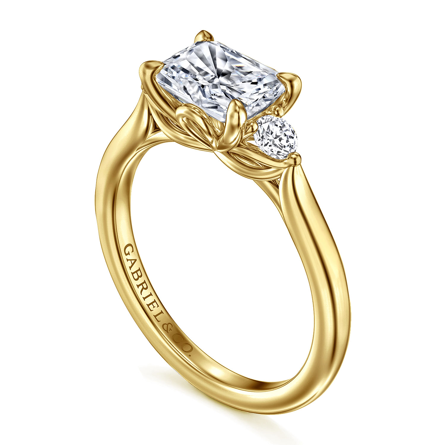 Darline - 14K Yellow Gold Radiant Cut Three Stone Lotus Diamond Engagement Ring - 0.22 ct - Shot 3