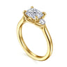 Darline - 14K Yellow Gold Radiant Cut Three Stone Lotus Diamond Engagement Ring - 0.22 ct