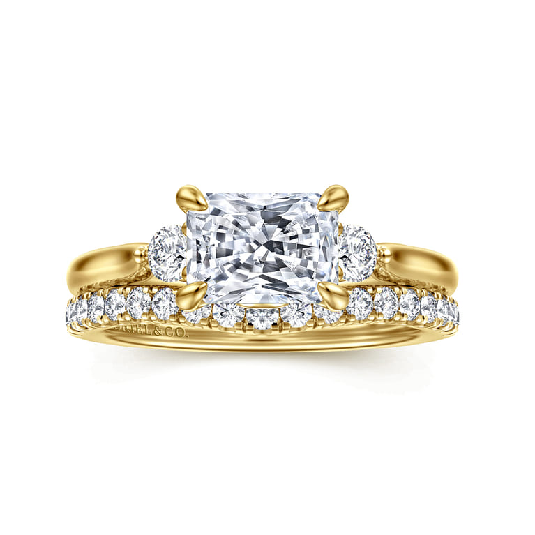 Darline - 14K Yellow Gold Radiant Cut Three Stone Lotus Diamond Engagement Ring - 0.22 ct - Shot 4