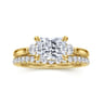 Darline - 14K Yellow Gold Radiant Cut Three Stone Lotus Diamond Engagement Ring - 0.22 ct
