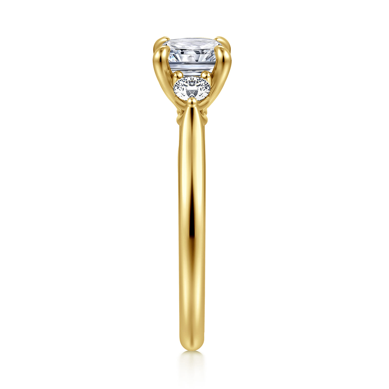 Darline - 14K Yellow Gold Radiant Cut Three Stone Lotus Diamond Engagement Ring - 0.22 ct - Shot 5