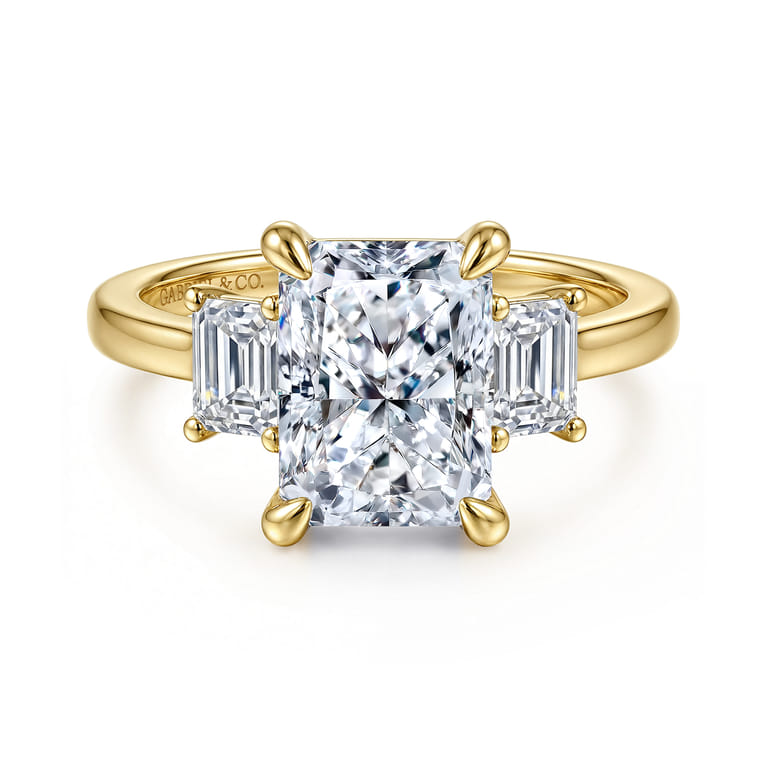 Stephi - 14K Yellow Gold Radiant Cut Three Stone Diamond Engagement Ring - 0.6 ct - Shot 1