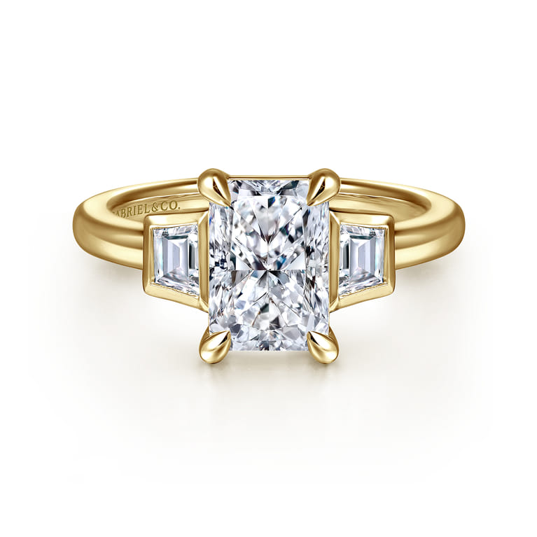 Lyon - 14K Yellow Gold Radiant Cut Three Stone Diamond Engagement Ring - 0.3 ct - Shot 1