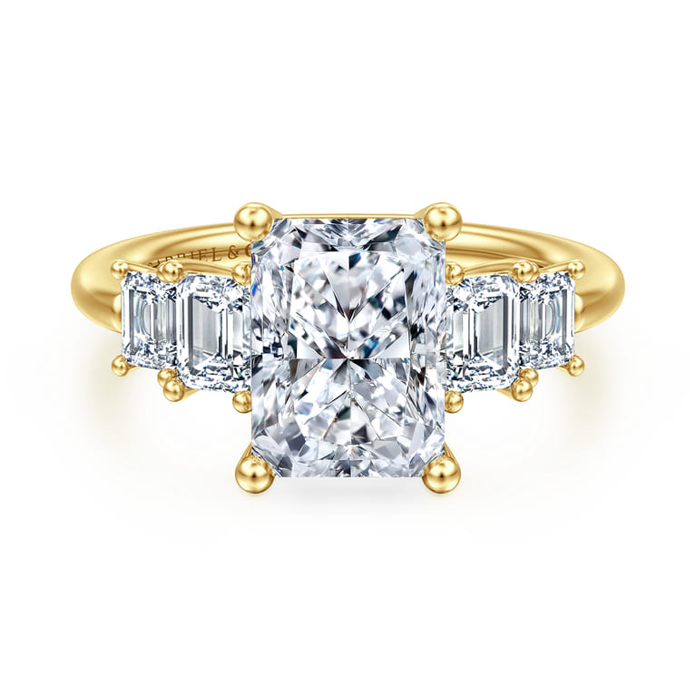 Emilie - 14K Yellow Gold Five Stone Radiant Cut Diamond Engagement Ring - 0.9 ct - Shot 1