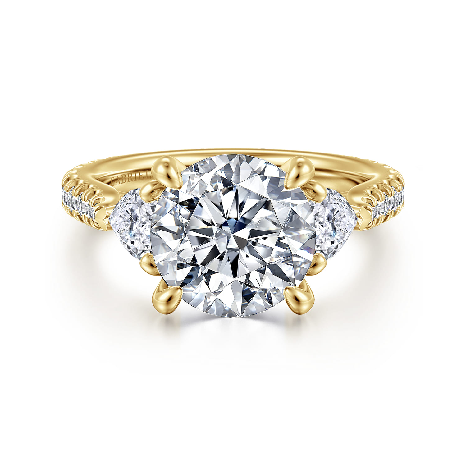 Taryn - 14K Yellow Gold Round 3 Stone Diamond Engagement Ring - 1 ct - Shot 1