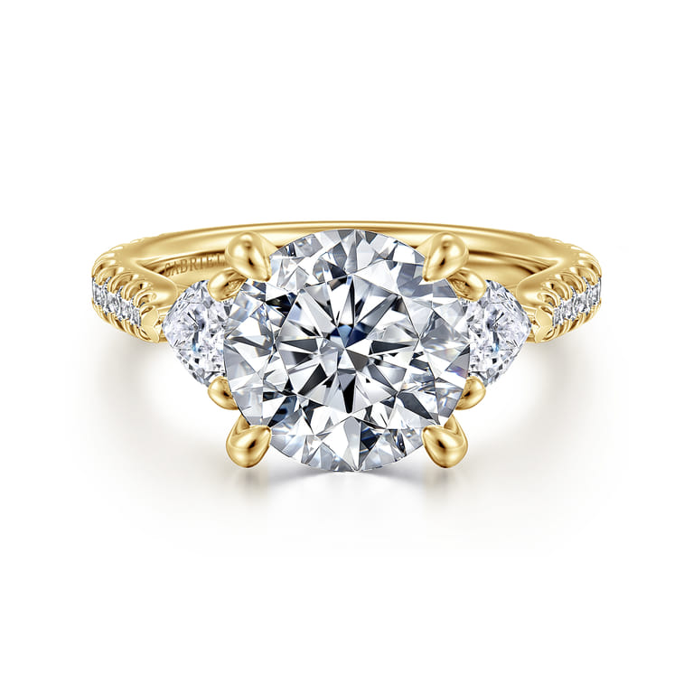 Taryn - 14K Yellow Gold Round 3 Stone Diamond Engagement Ring - 1 ct - Shot 1