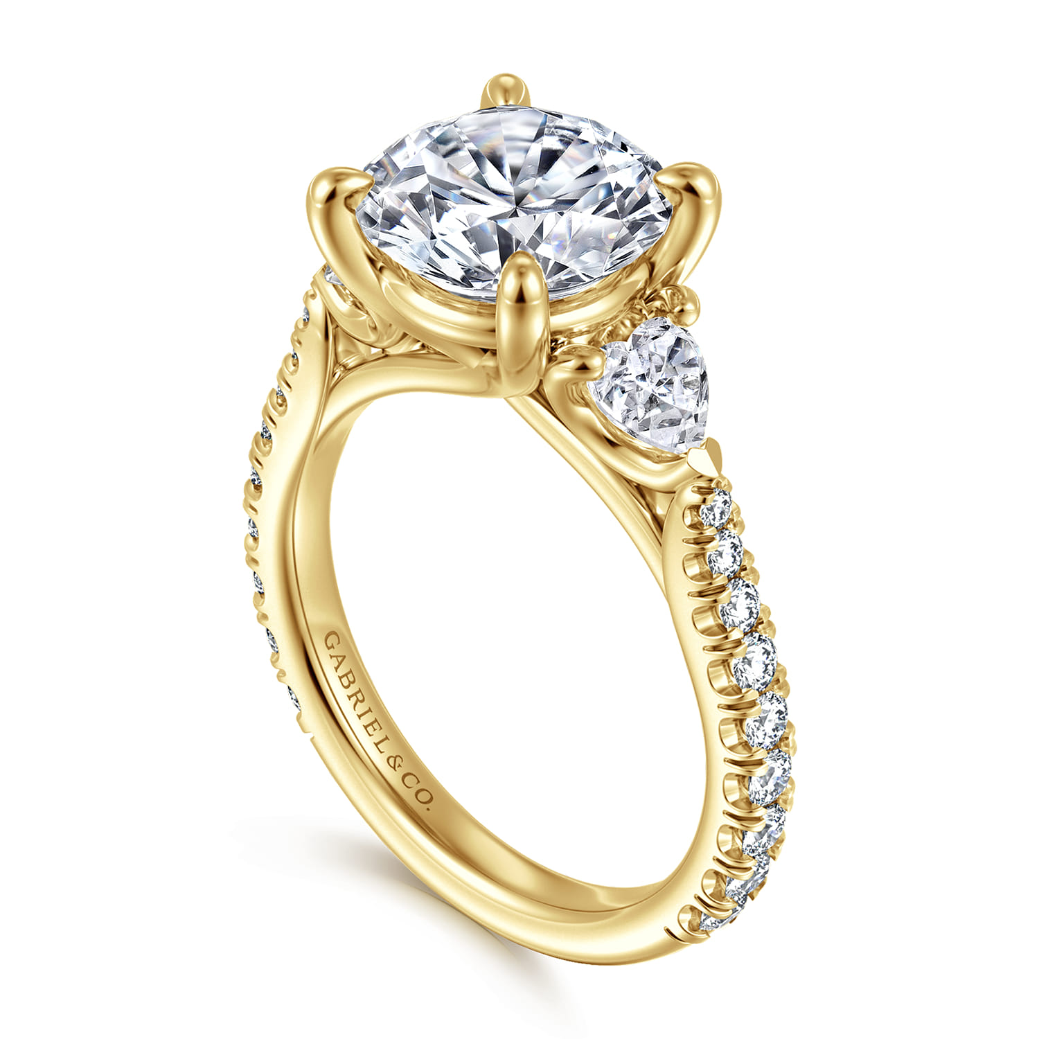 Taryn - 14K Yellow Gold Round 3 Stone Diamond Engagement Ring - 1 ct - Shot 3
