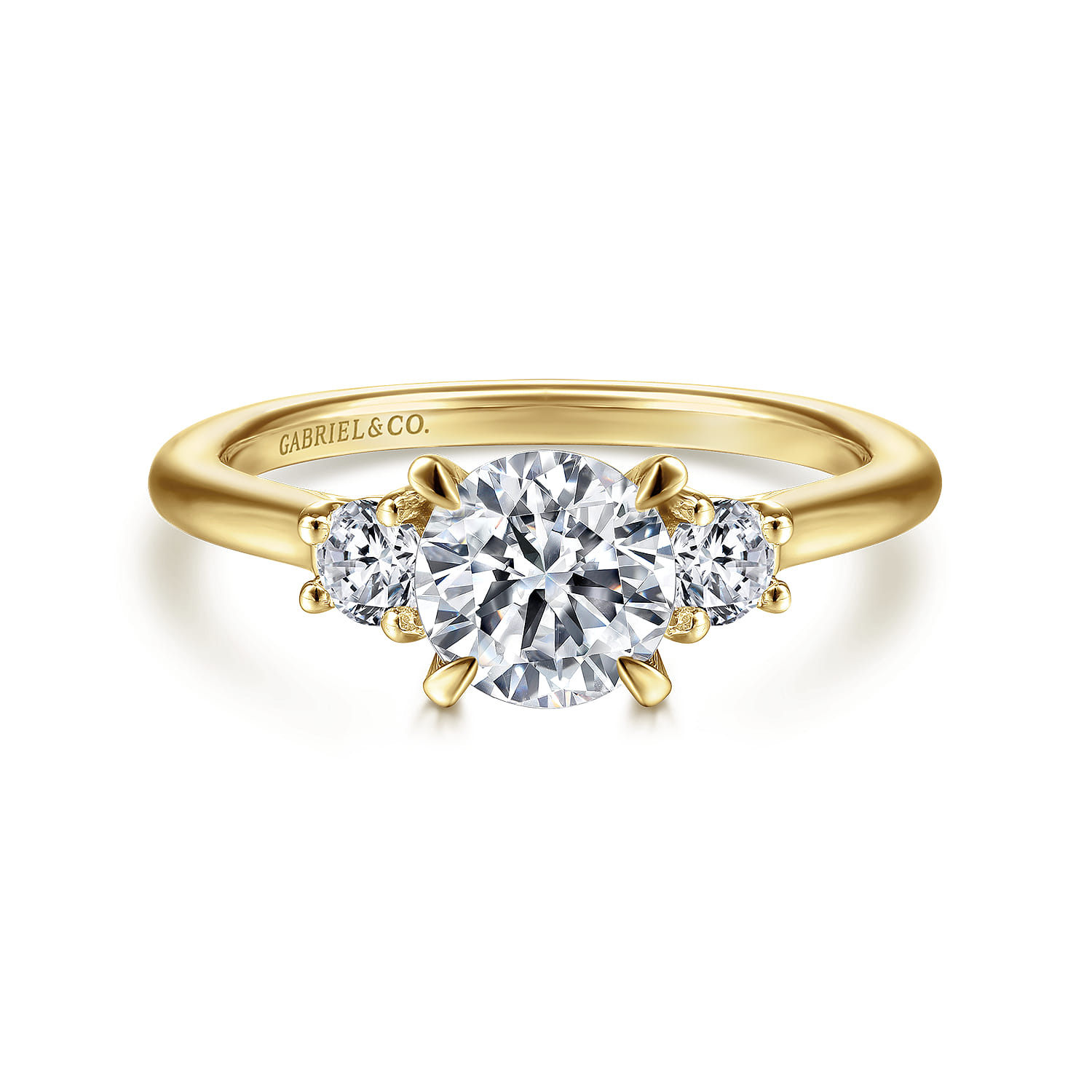 Sanaa - 14K Yellow Gold Round Three Stone Diamond Engagement Ring - 0.3 ct - Shot 1