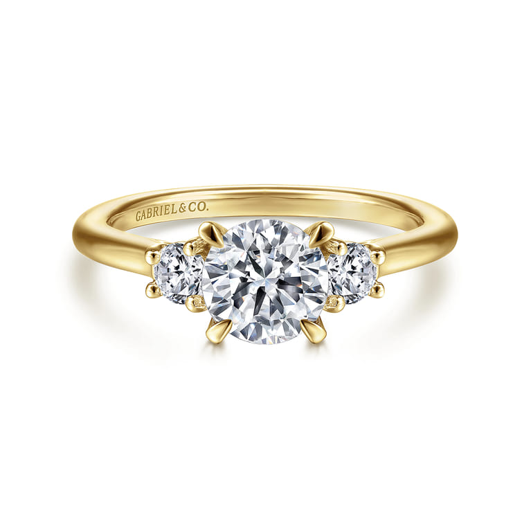 Sanaa - 14K Yellow Gold Round Three Stone Diamond Engagement Ring - 0.3 ct - Shot 1